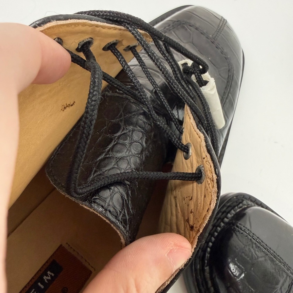 Vintage Florsheim Barletta Savanna Croc Black Leather Shoes Mens 10.5 Deadstock - Picture 3 of 15
